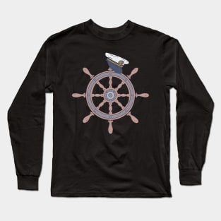 Steering Captain - Wooden Wheel Graphic - Shipmaster Long Sleeve T-Shirt